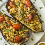 Grilled Stuffed Eggplant with Chickpeas and Orzo