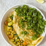 Chickpea Curry in a Crape with Spicy Kale Salad